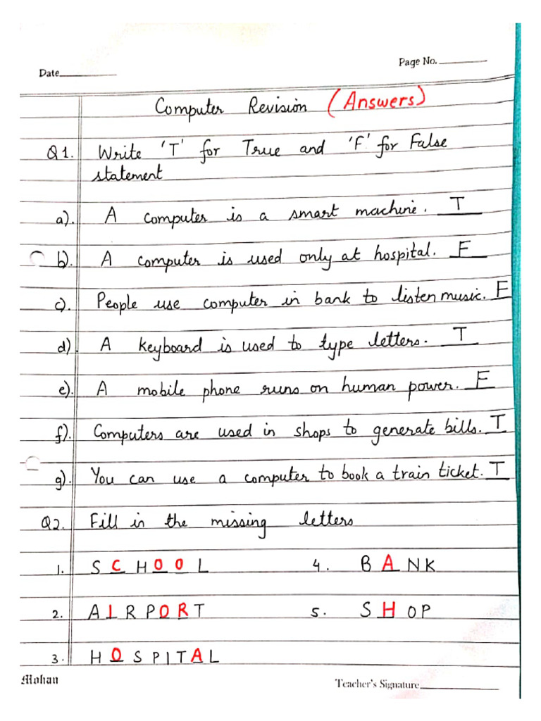 Answers of Computer Worksheet | PDF