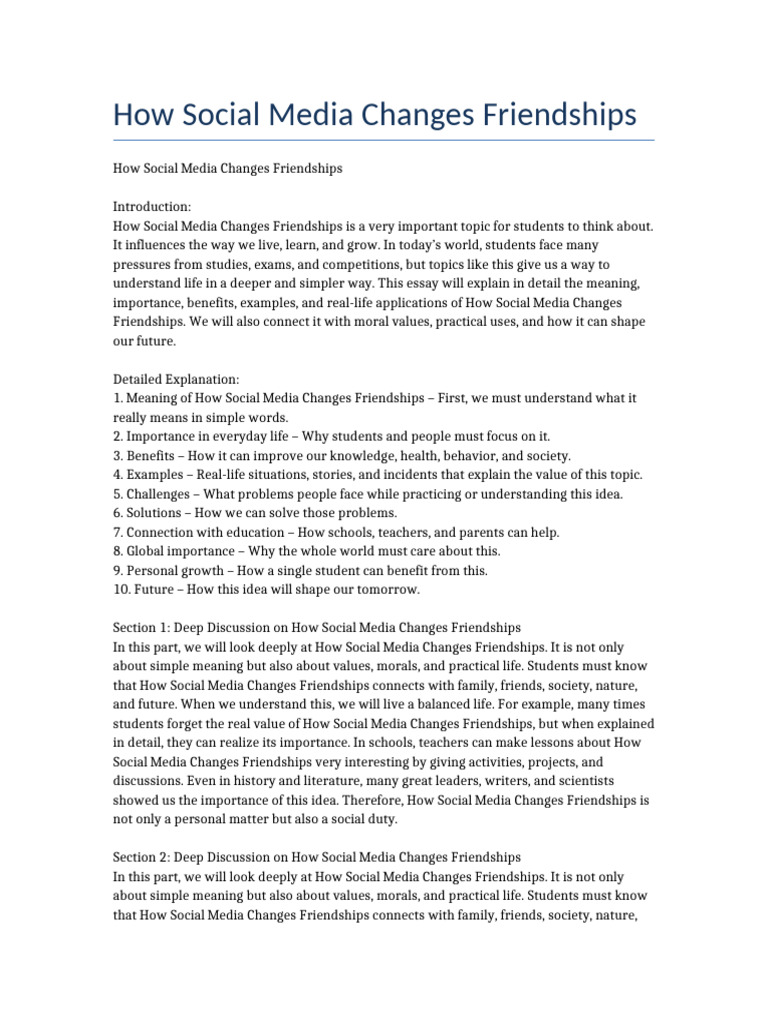 Impact of Social Media on Friendships | PDF | Teachers | Learning