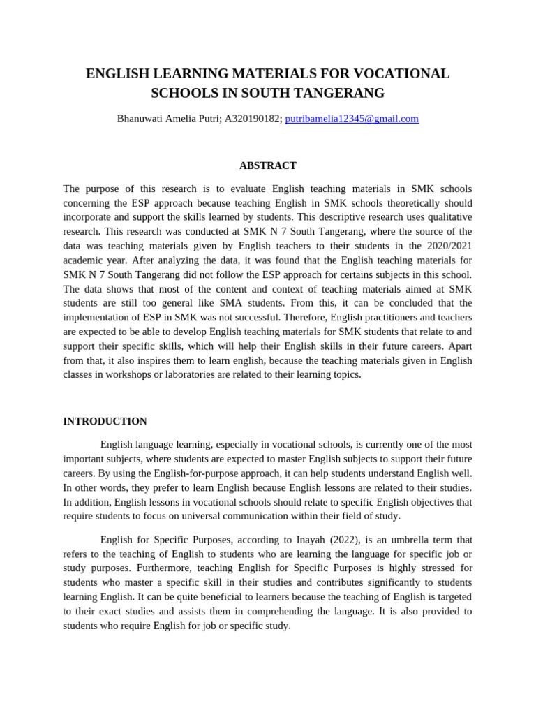 English Teaching Materials in SMK South Tangerang | PDF | Learning ...