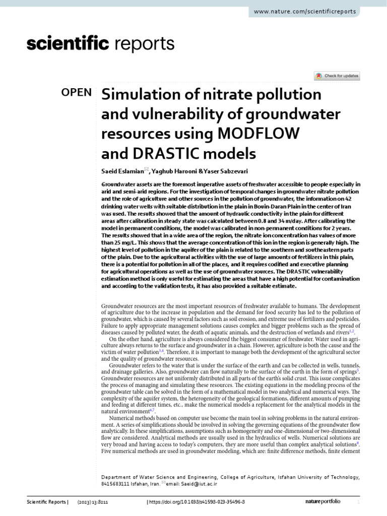 Simulation of Nitrate Pollution and Vulnerability of Groundwater ...