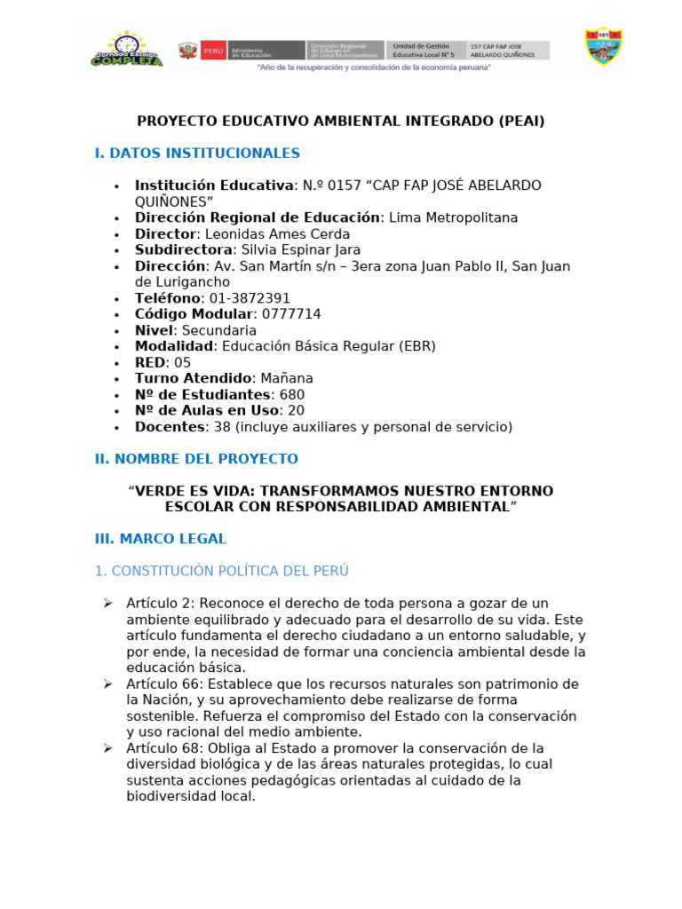Proyecto Educativo Ambiental 2025 | PDF | Ambientalismo | Entorno natural