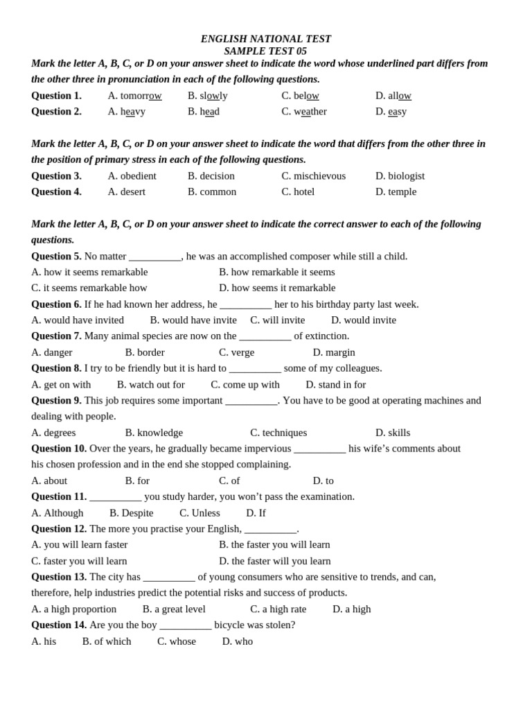 English National Test Sample Questions | PDF | Pottery | Roof