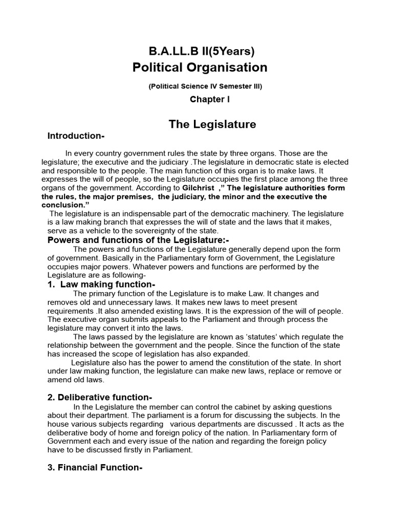 Functions of the Legislature Explained | PDF | Legislature | Parliament