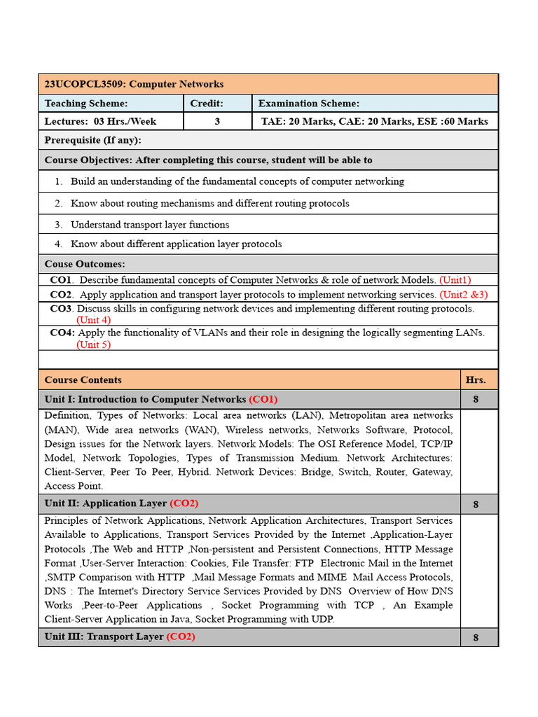 Computer Networks Course Overview | PDF | Computer Network ...