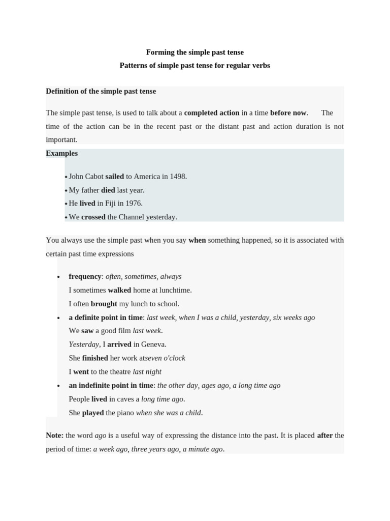 Understanding Simple Past Tense Rules | PDF | Grammatical Tense ...