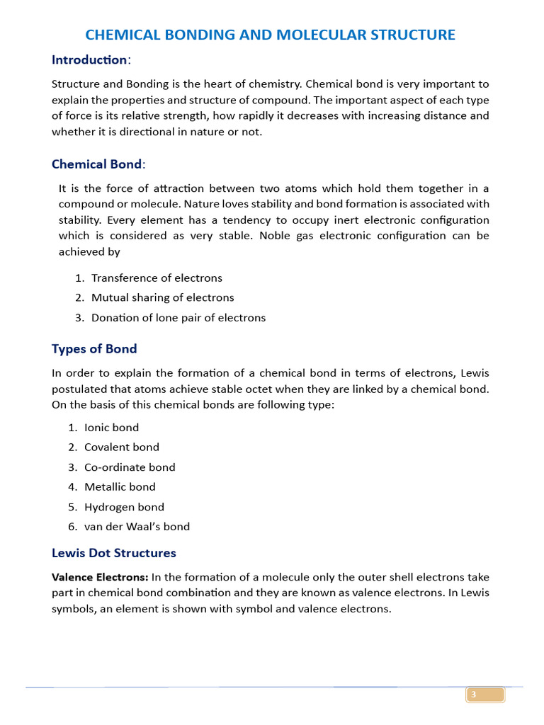 Chemical Bonding and Molecular Structure | PDF | Chemical Bond | Ionic ...