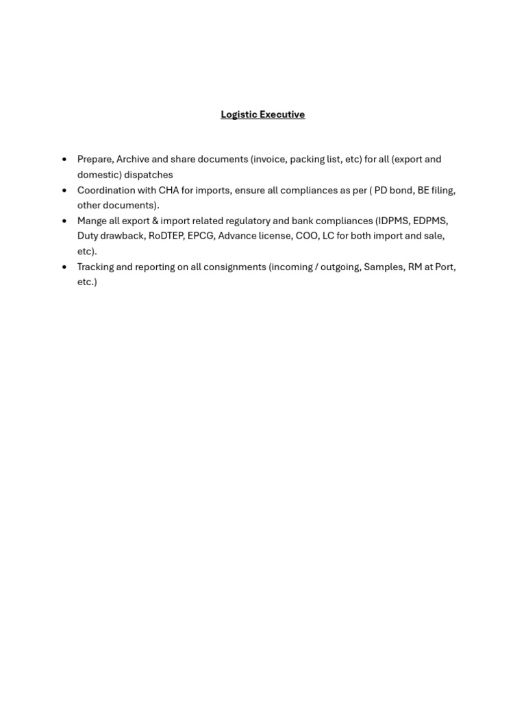 Logistic Executive | PDF