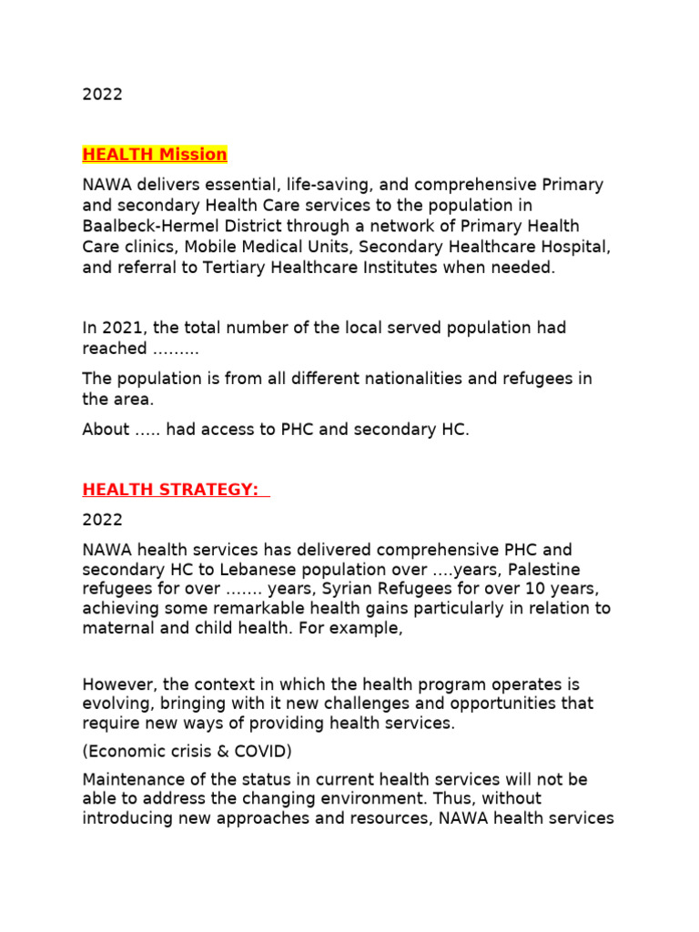 NAWA Health Polices and Procedures - Draft 2022 | PDF | Health Care ...