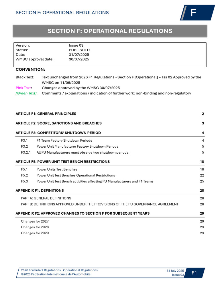 Fia 2026 f1 Regulations - Section F Operational - Iss 03 - 2025-07-31 ...