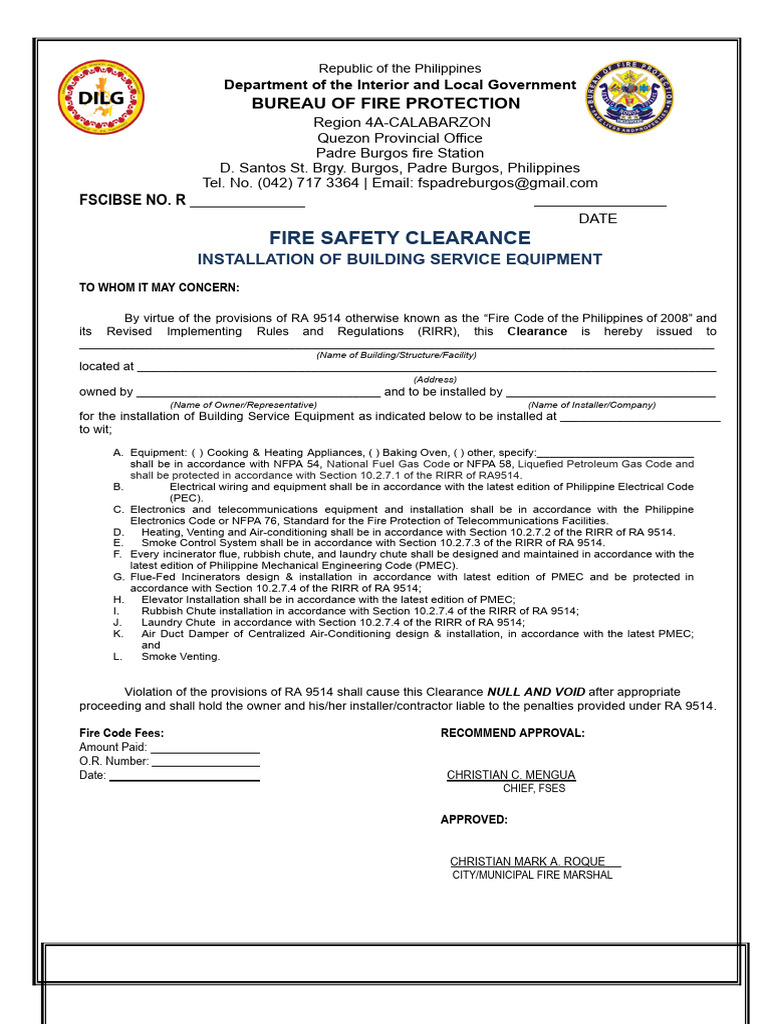 Fire Safety Clearance Document Template | PDF