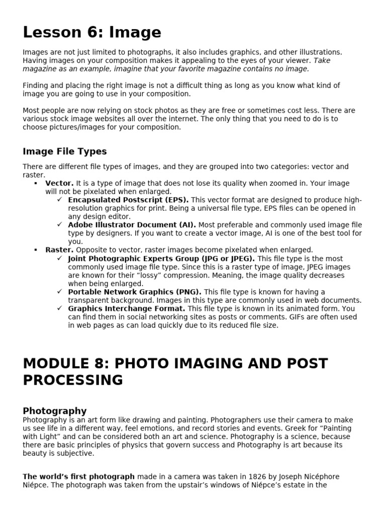 Understanding Image Types and Photography | PDF | Film Speed | Shutter ...