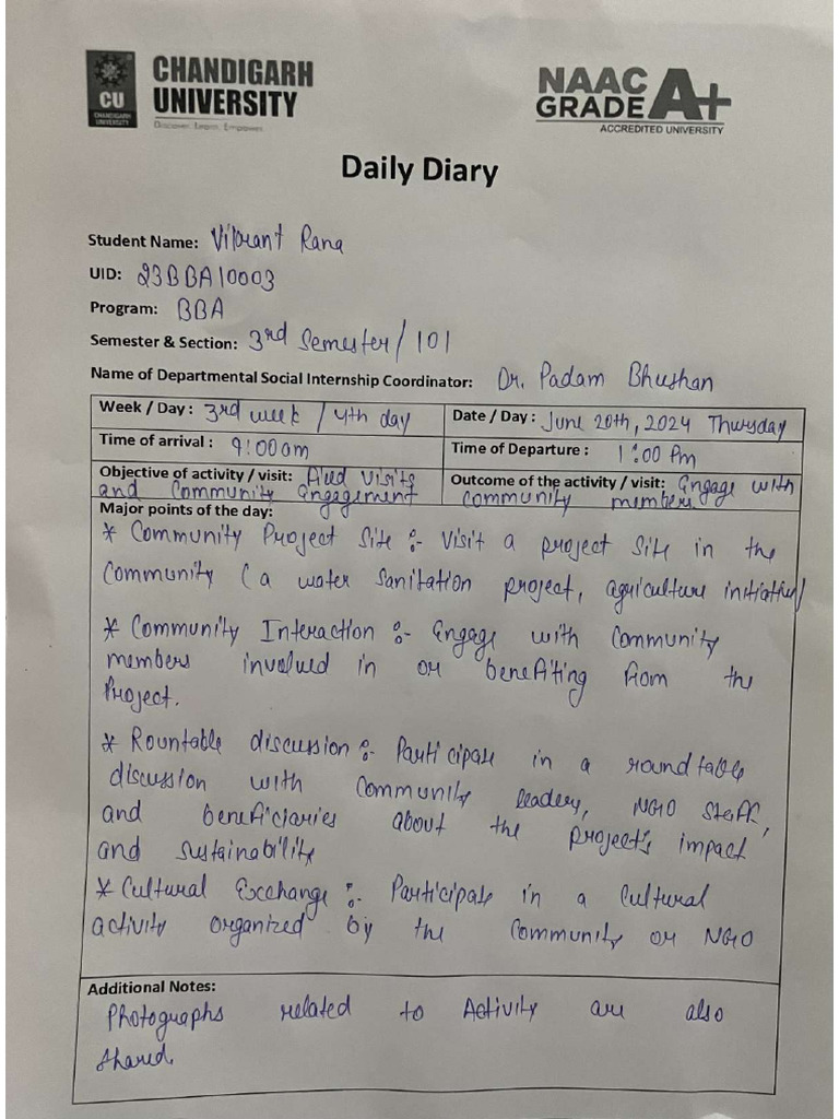 3rd Week Daily Diary | PDF
