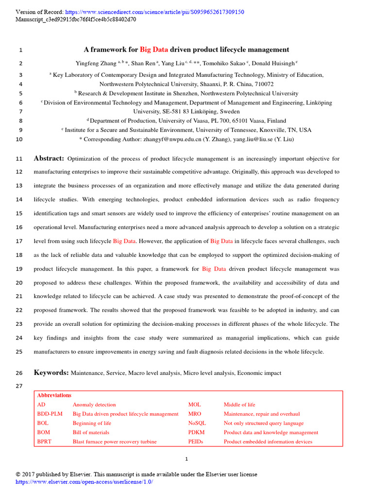 Big Data Framework for Product Lifecycle Management | PDF | Product ...