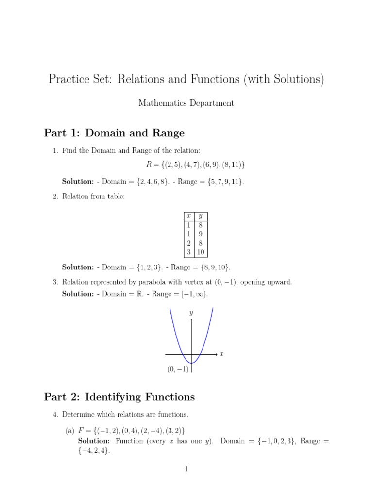 Relations and Functions Practice Set | PDF | Function (Mathematics ...