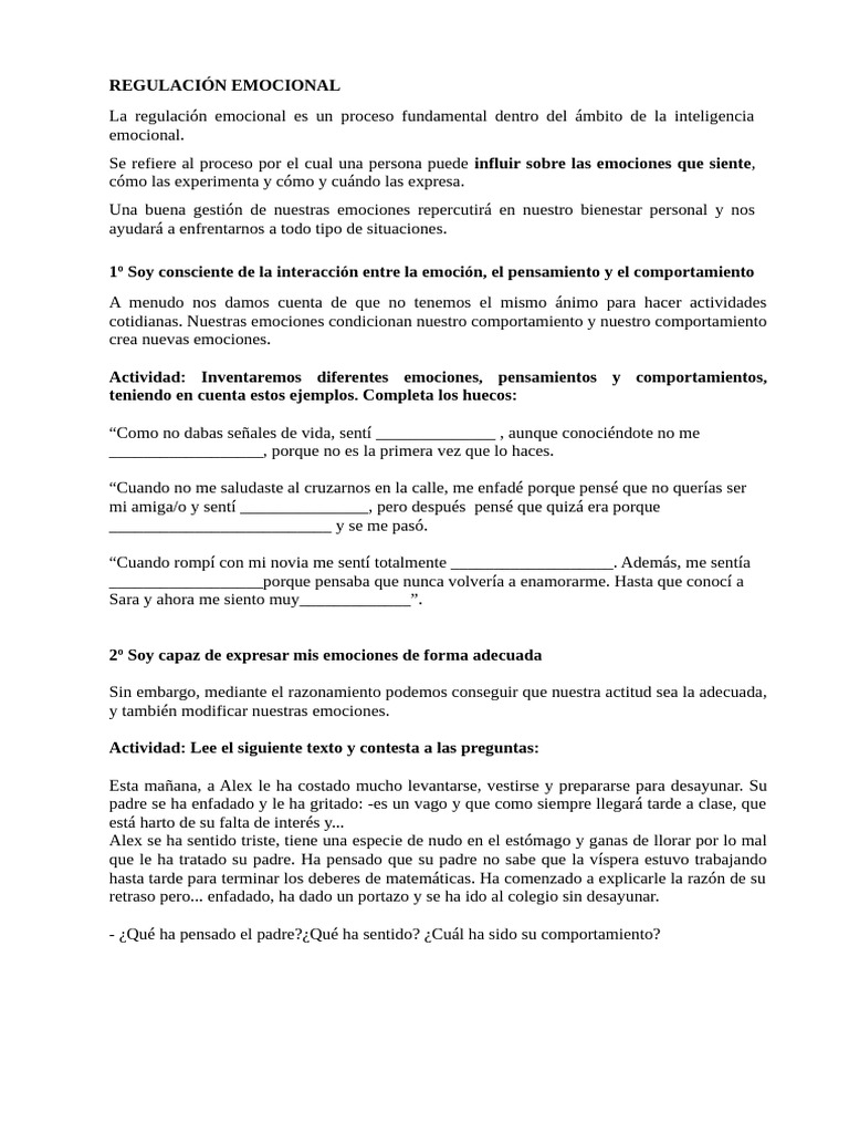 Regulación Emocional | PDF | Las emociones | Autorregulación emocional