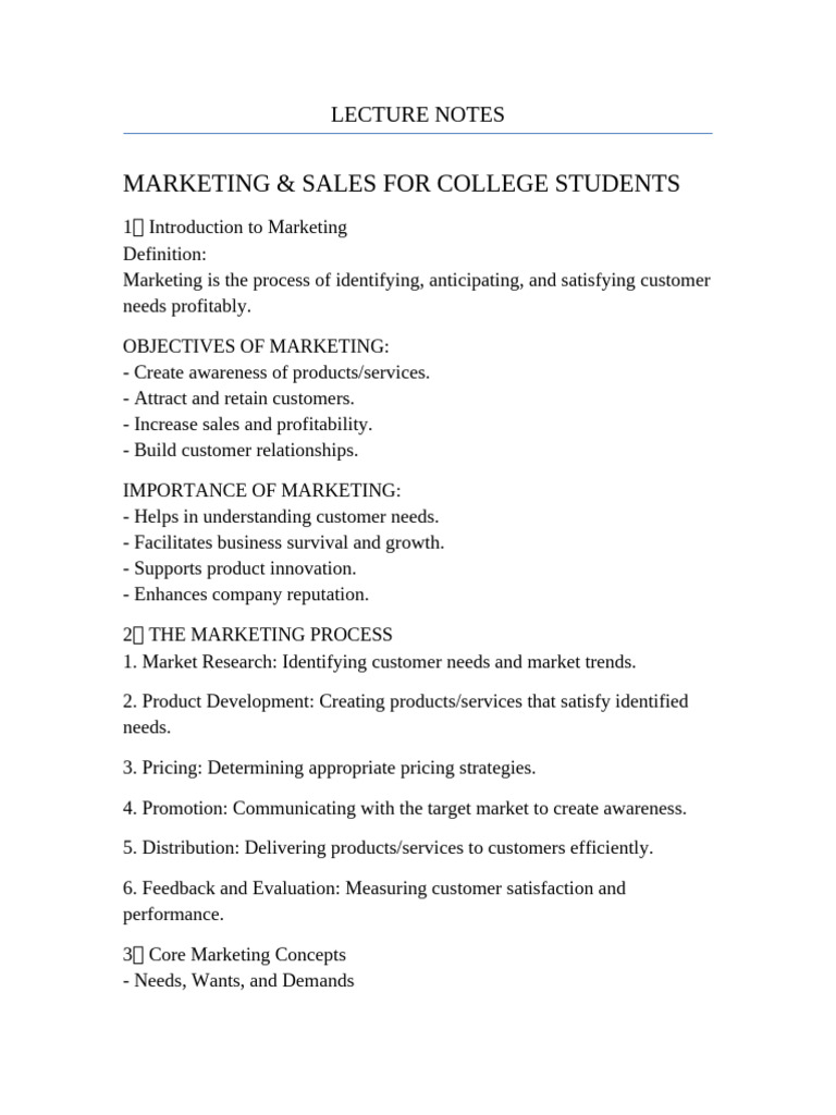 Marketing and Sales Lecture Notes | PDF | Marketing | Sales