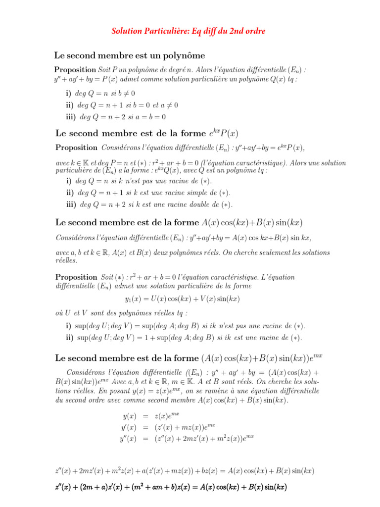 Solution particulière d'équations diff. 2nd ordre | PDF