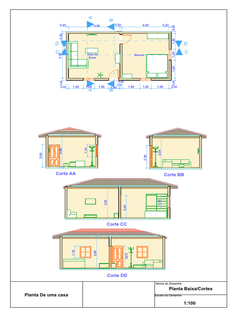 Planta Baixa de Casa em Escala 1:100 | PDF