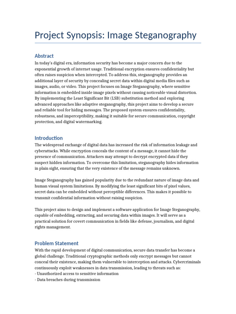 Image Steganography Project Overview | PDF | Encryption | Secure ...