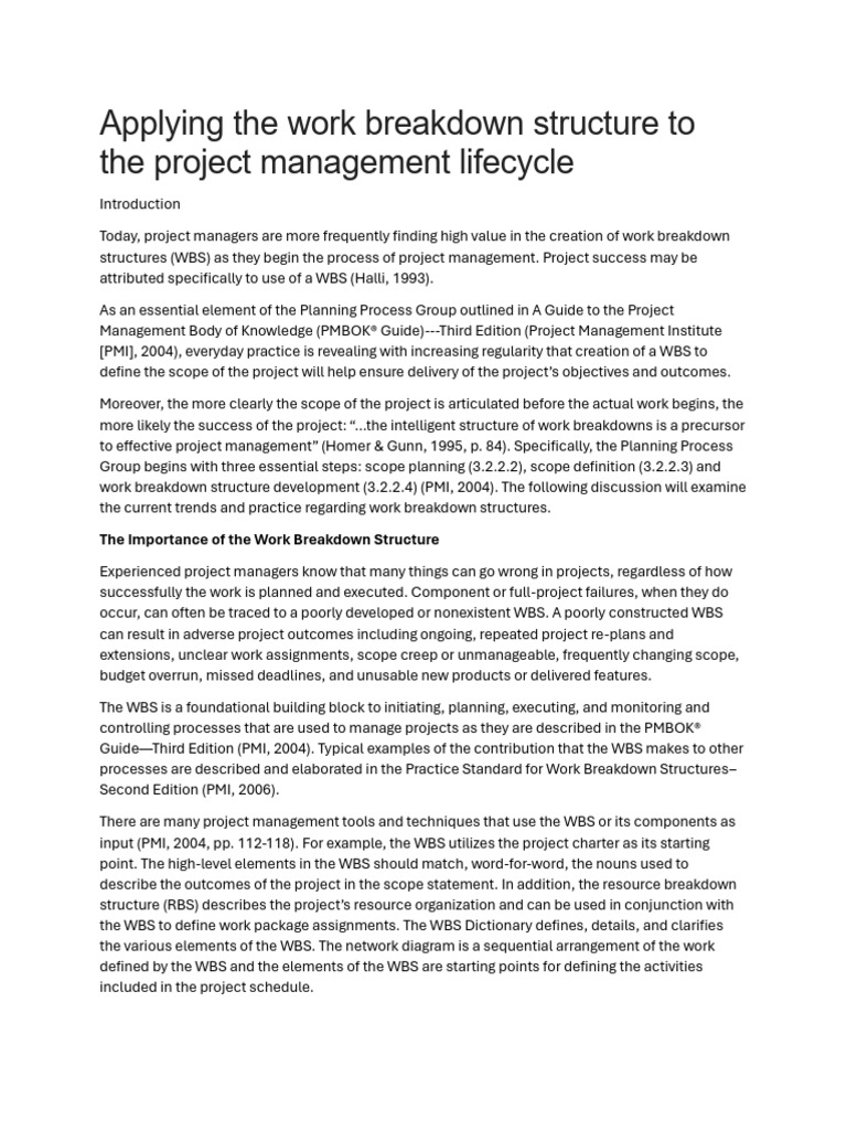 Work Breakdown Structure in Project Management | PDF | Project Management