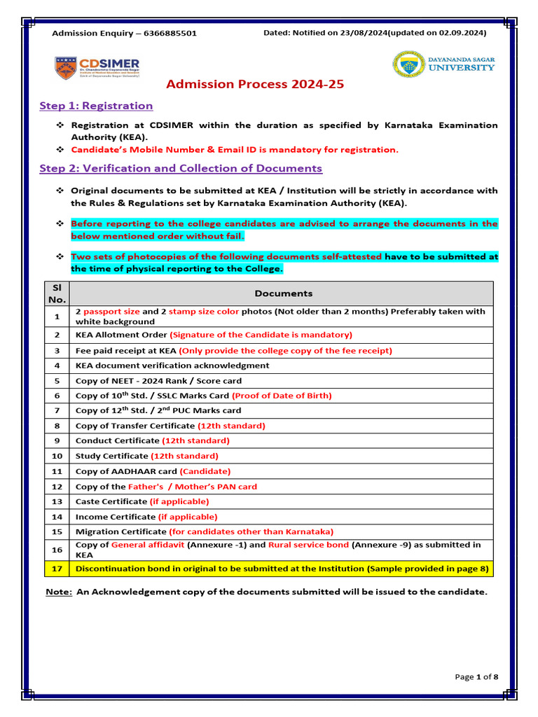 CDSIMER Admission Process 2024-25 Guide | PDF | Payments