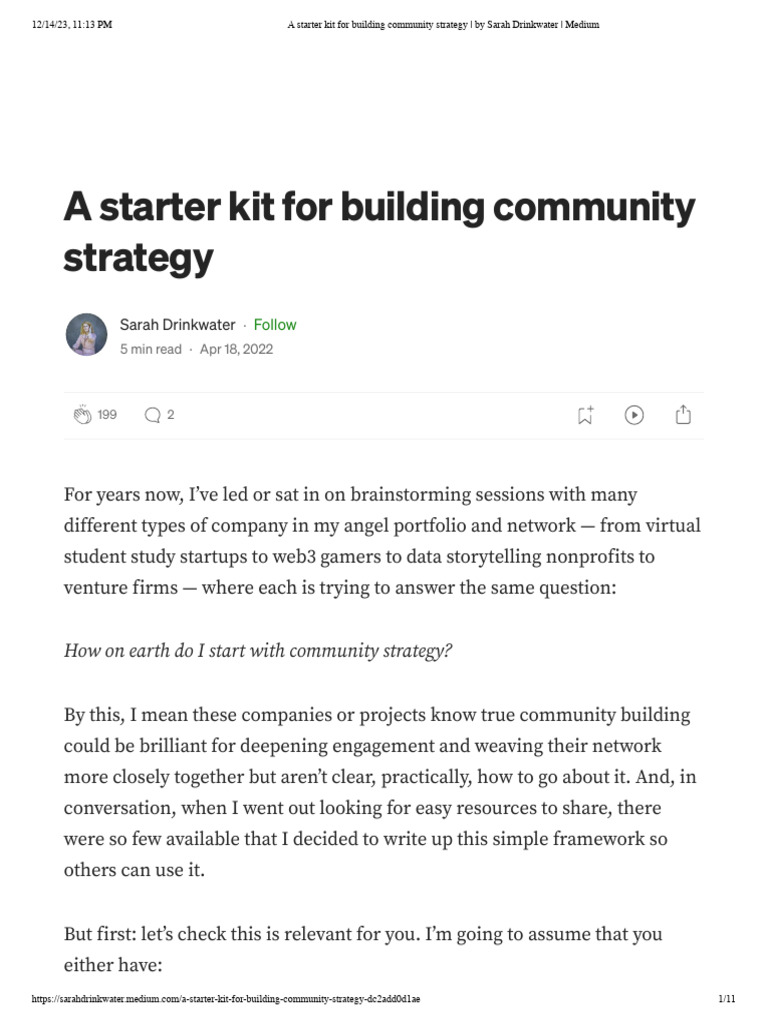 A Starter Kit For Building Community Strategy - by Sarah Drinkwater ...