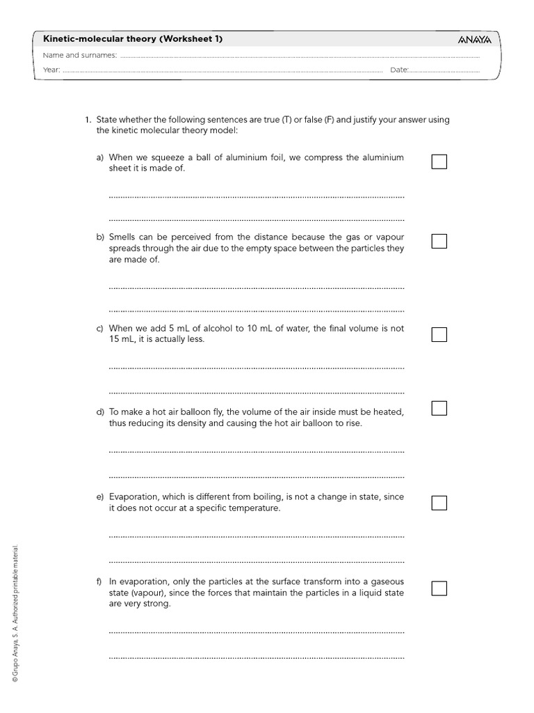 Kinetic-Molecular Theory Worksheet | PDF | Evaporation | Gases