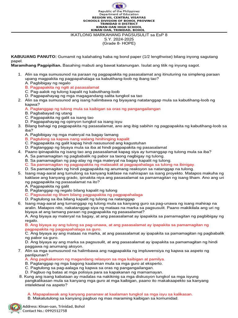 Quarter 3 Exam | PDF