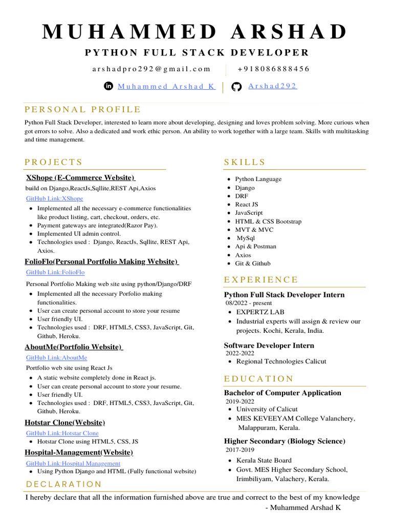 Python Full Stack Developer Profile | PDF | Websites | Html5