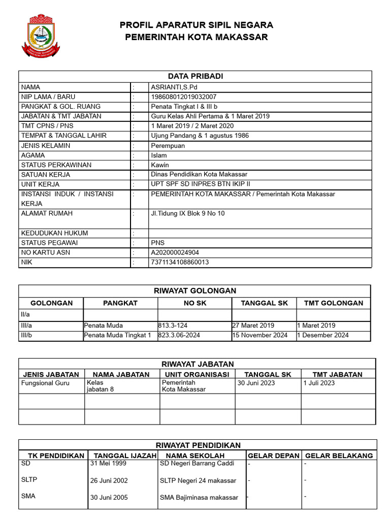 FORM PROFIL ASN - Salin | PDF
