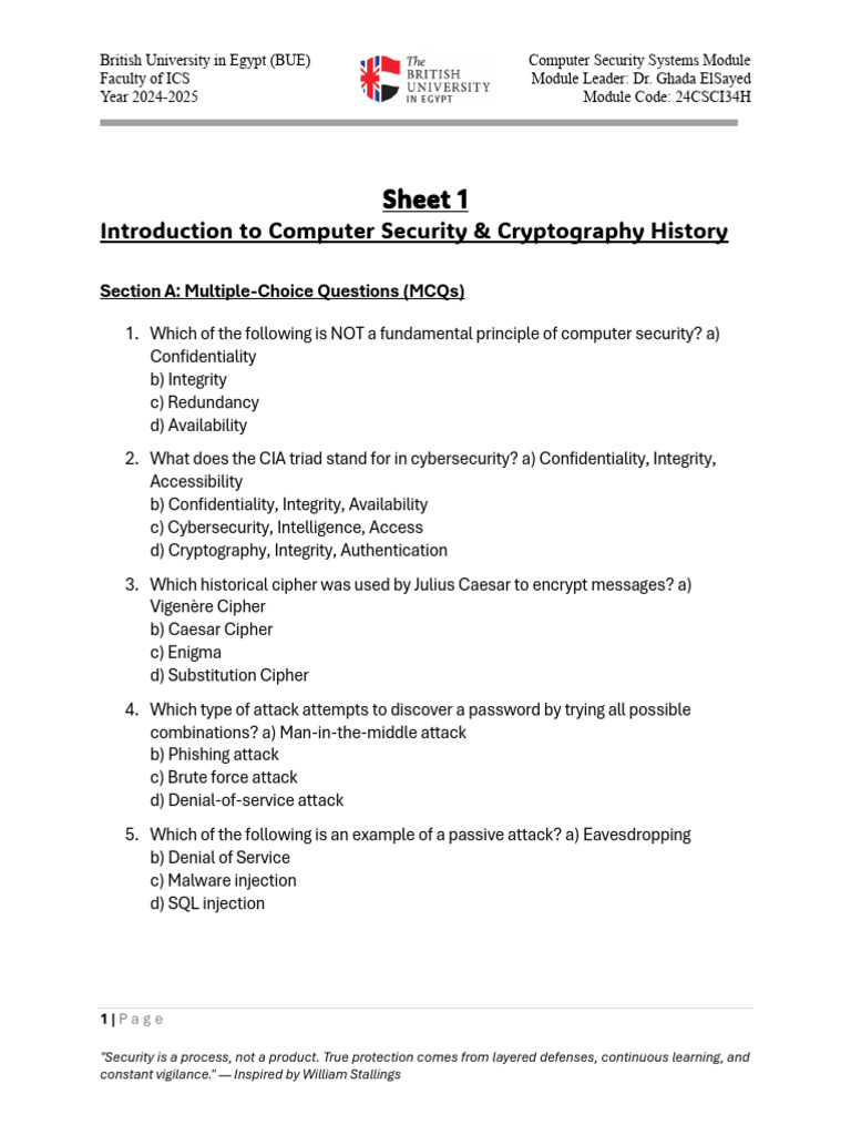 Sheet 1 - Student Version | PDF | Encryption | Information Security