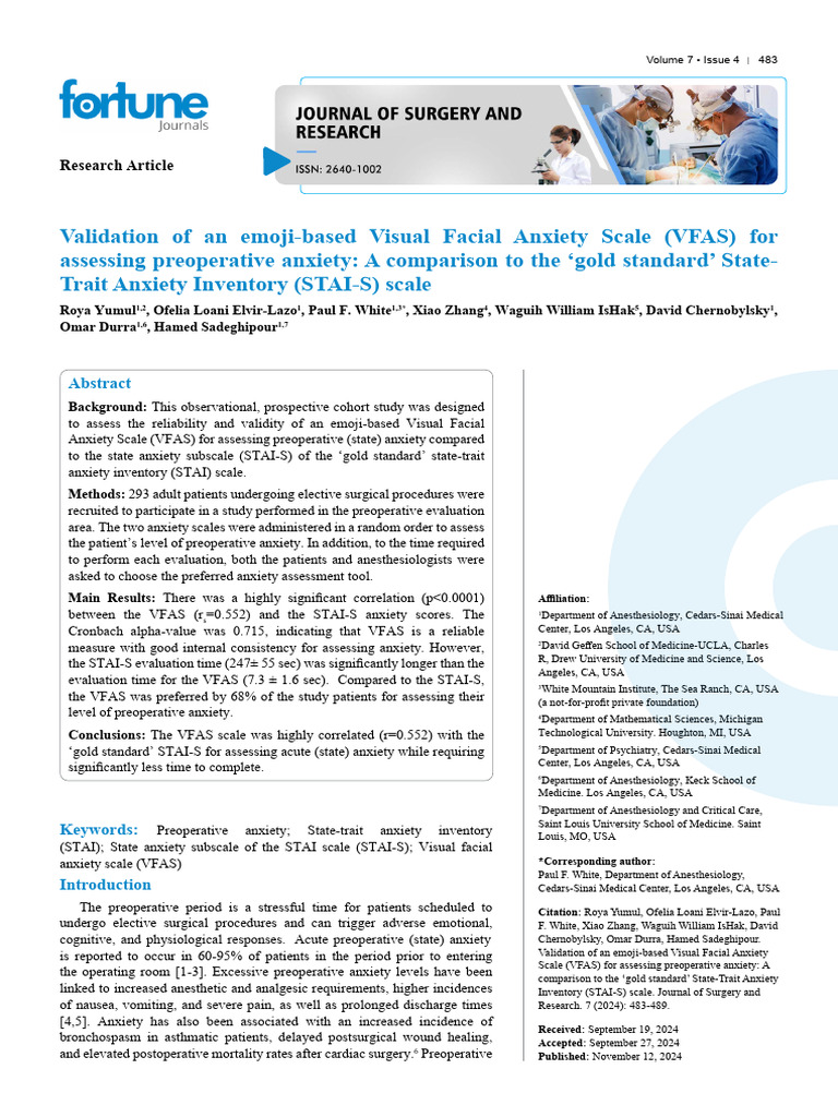 Validation of An Emojibased Visual Facial Anxiety Scale Vfas For ...