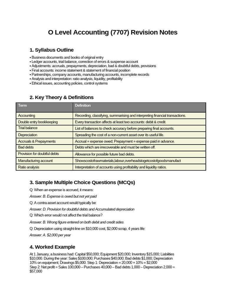 O Level Accounting 7707 Notes | PDF | Debits And Credits | Accounting