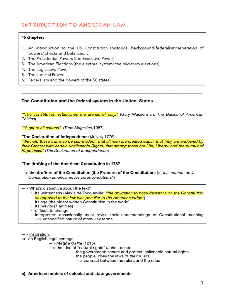 Overview of American Law Principles | PDF | Article One Of The United ...