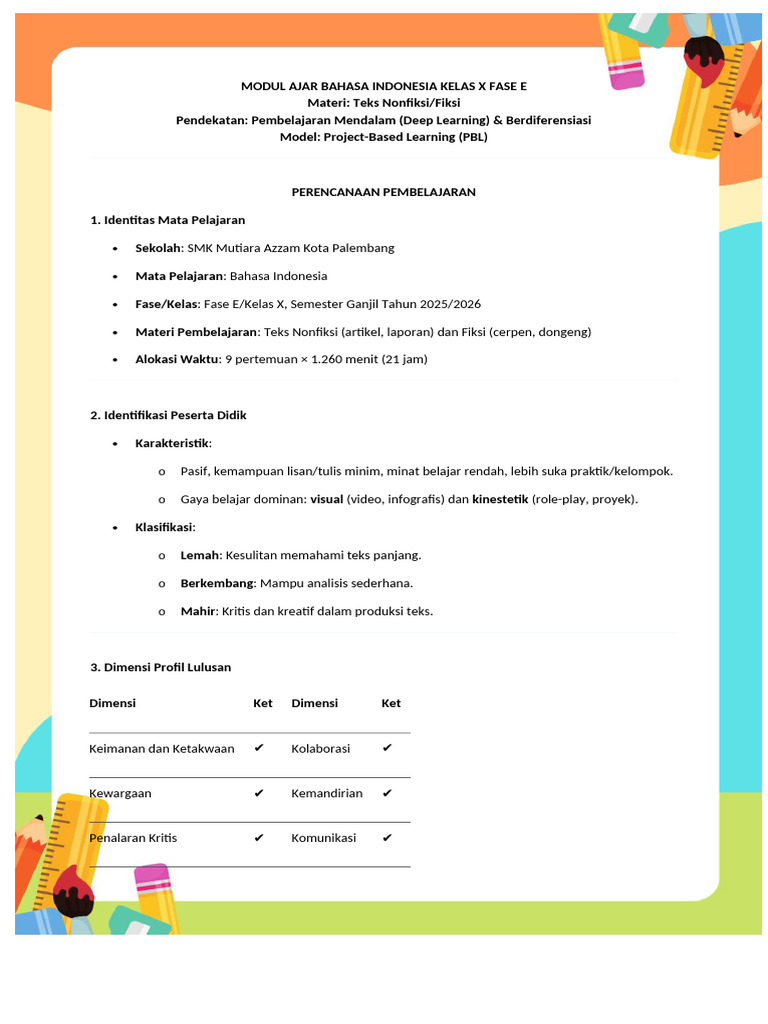 RPP Deep Learning Bahasa Indonesia SMK X | PDF