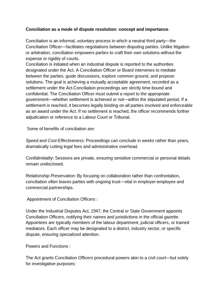 Conciliation As A Mode of Dispute Resolution - Concept and Importance ...