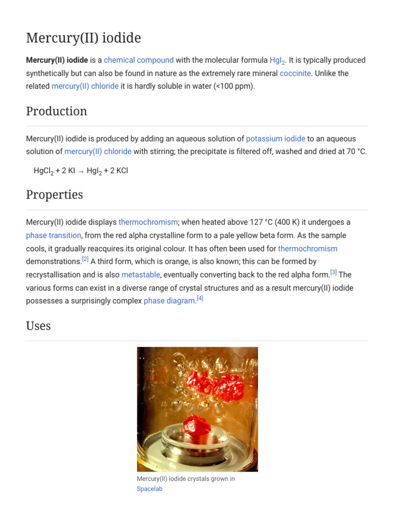 Mercury(II) Iodide Properties and Uses | PDF | Materials | Chemistry