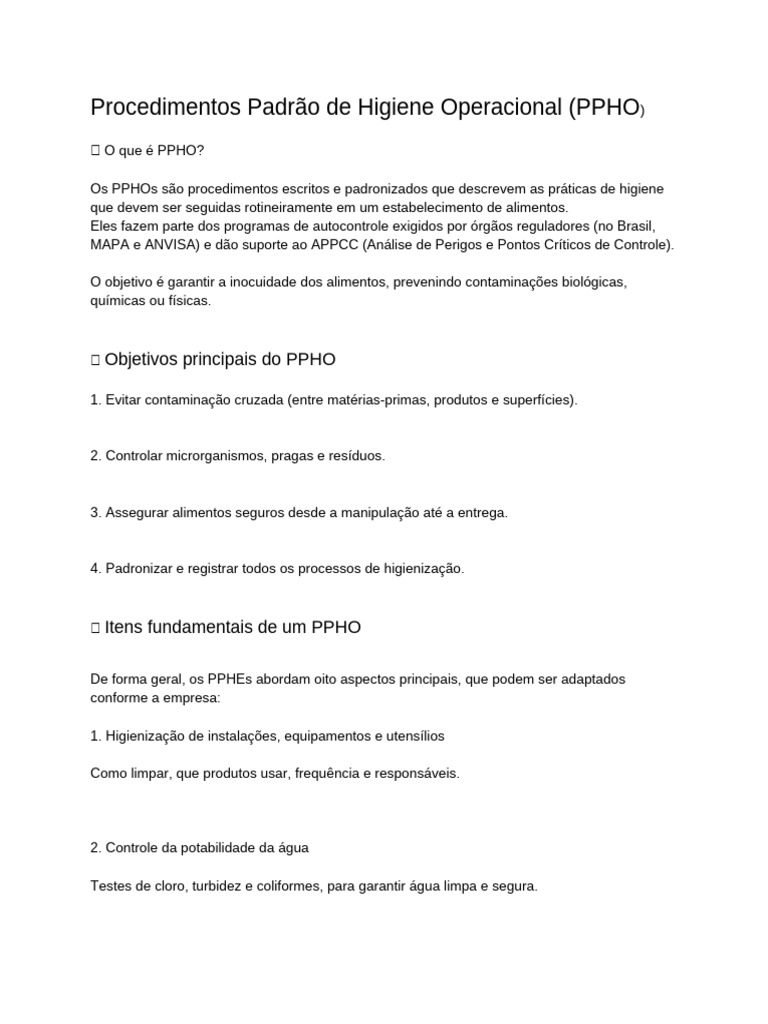 Procedimentos de Higiene Operacional | PDF | Desperdício