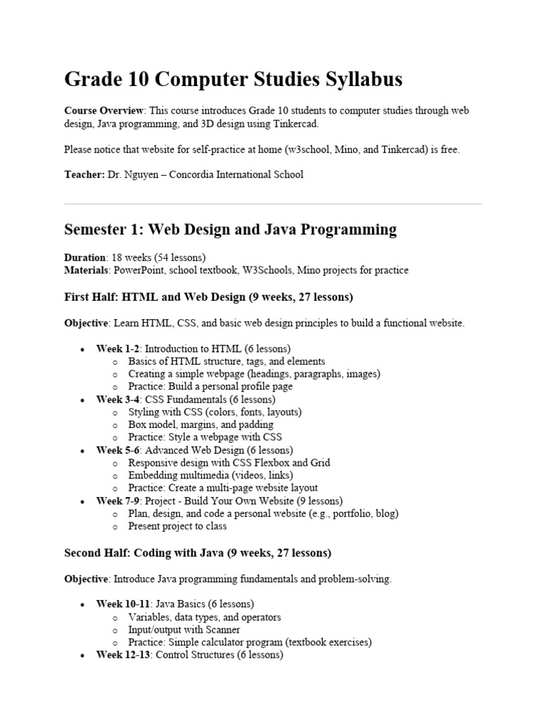 Grade 10 Computer Studies Syllabus | PDF | Method (Computer Programming ...