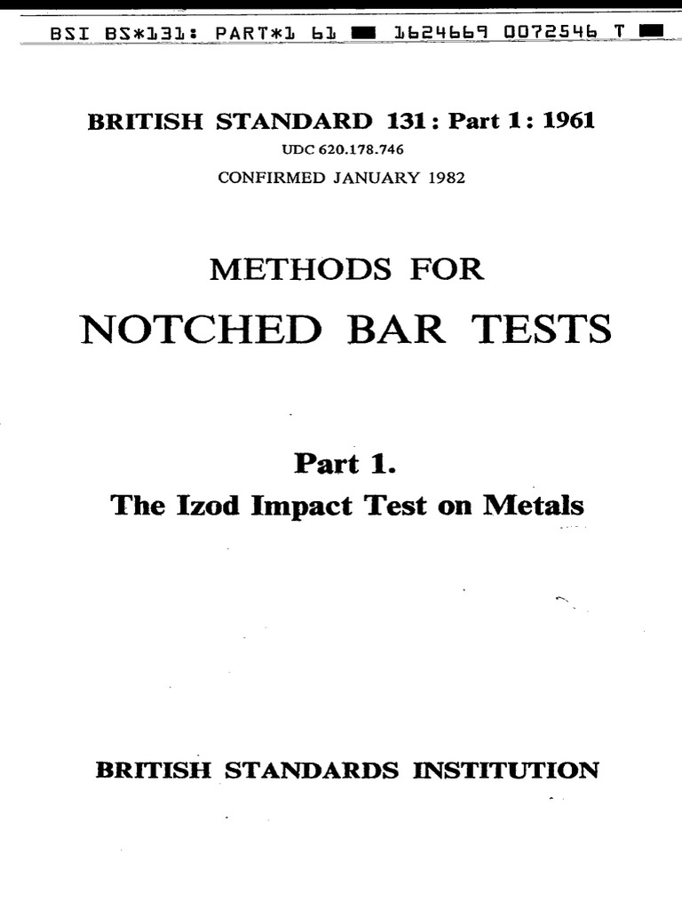 Izod Impact Test Methods B.S. 131-1 | PDF | Engineering | Mechanical ...