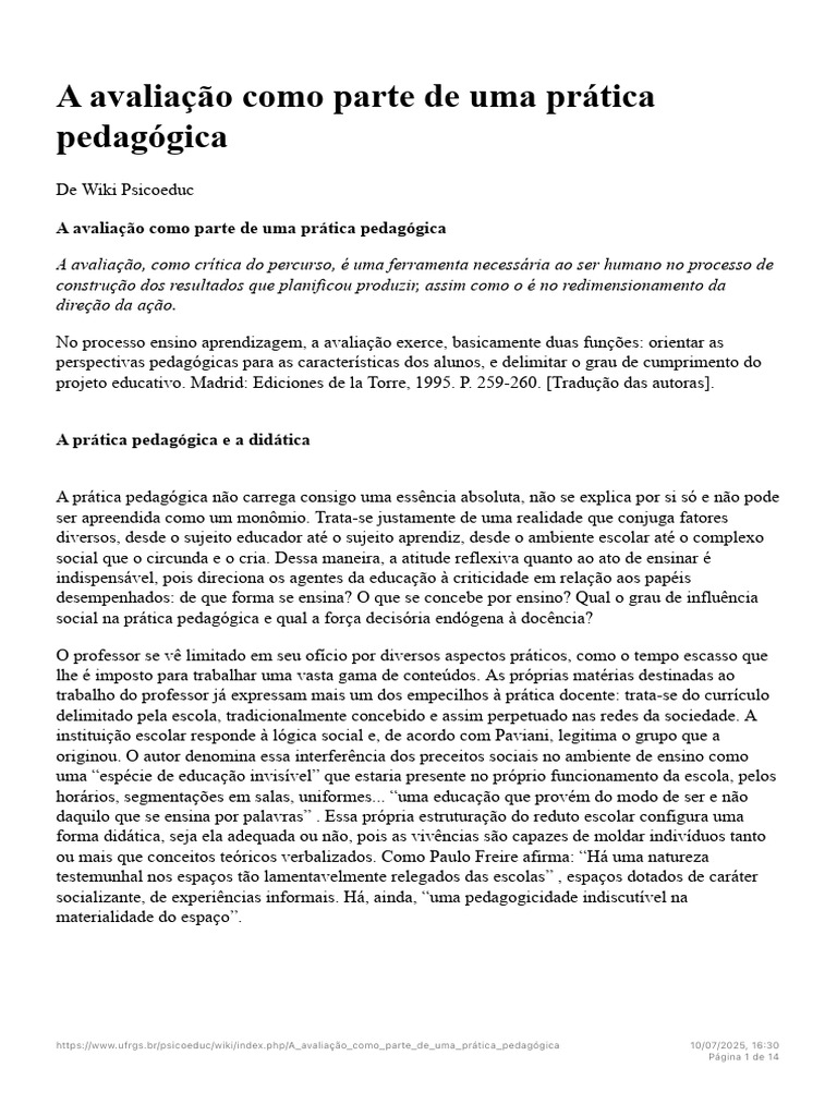 Avaliação e Prática Pedagógica Eficaz | PDF | Aprendizado | Pedagogia