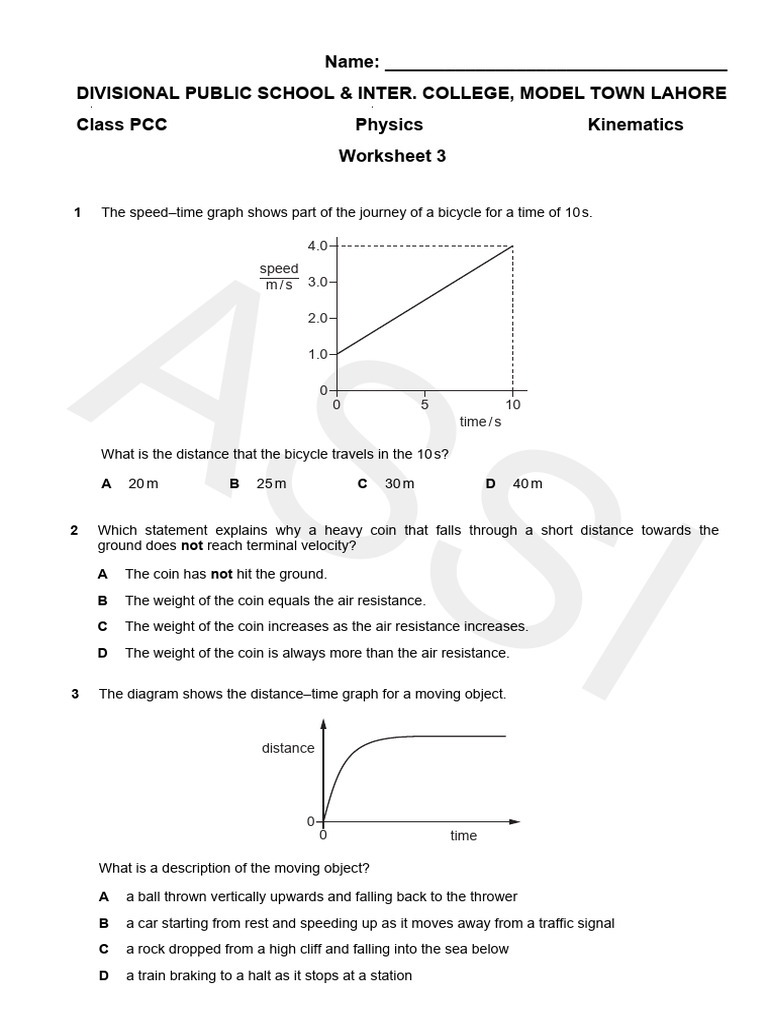 Kinematics Worksheet for Physics Class | PDF | Acceleration | Velocity