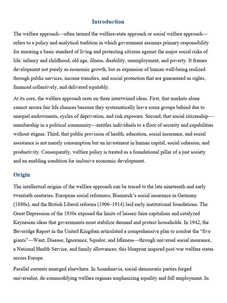 Understanding the Welfare Approach | PDF | Social Protection | Poverty