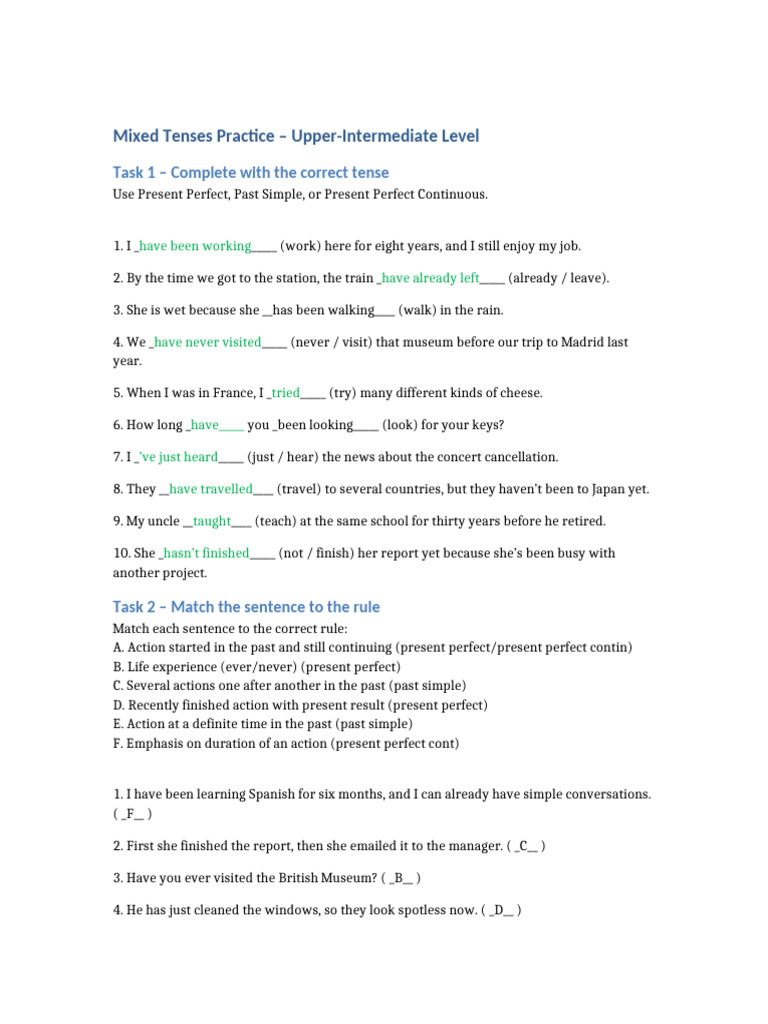Mixed Tenses Practice Exercises | PDF