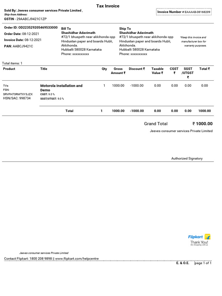 Tax Invoices for Motorola Products | PDF