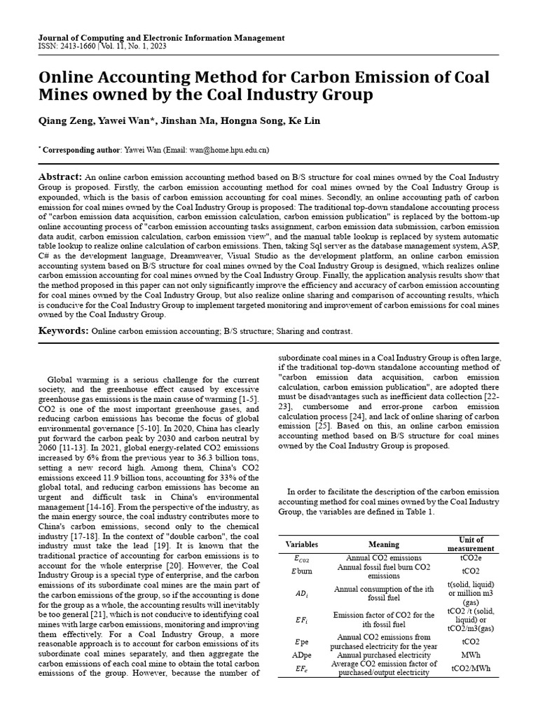 Online Carbon Emission Accounting for Coal Mines | PDF | Coal ...