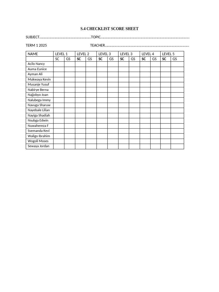 Checklist Scores s.3 &s.4 | PDF