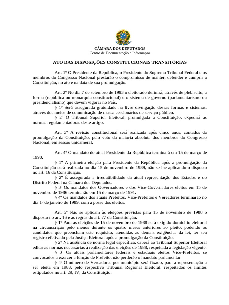 Ato das Disposições Constitucionais Transitórias | PDF | Emenda ...