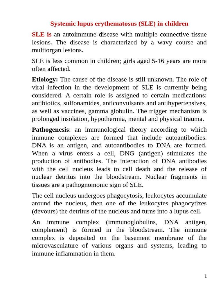 Childhood Systemic Lupus Erythematosus Guide | PDF | Human Diseases And ...