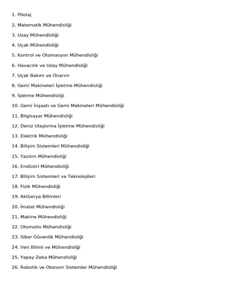 Muhendislik Bolumleri | PDF